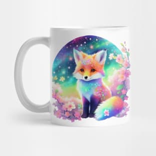 Chibi Vibrant Space Fox With Cherry Blossoms V1 Mug